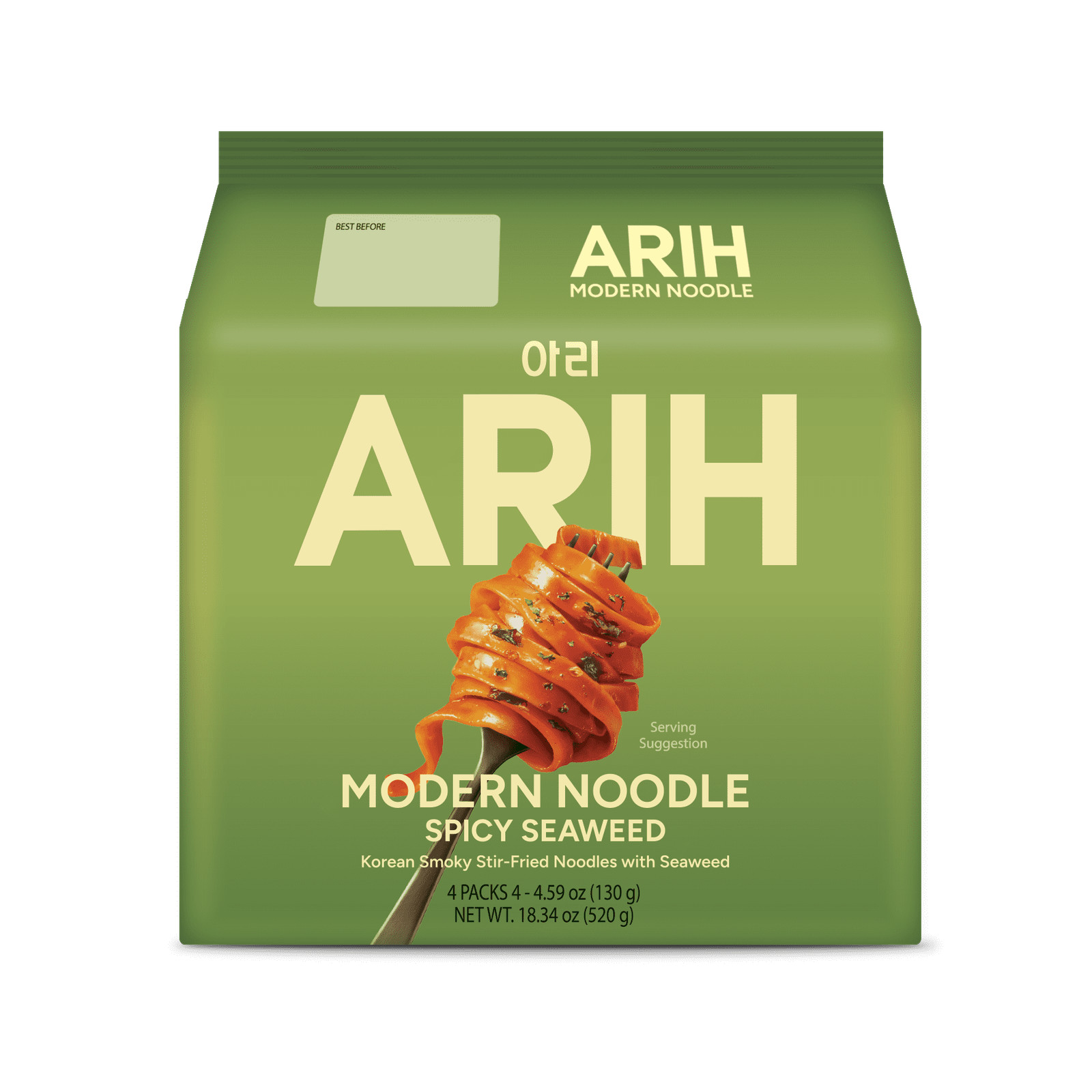 ARIH Modern Western-Korean Fusion Soup-Less Noodles, Spicy Seaweed, 4 Pack