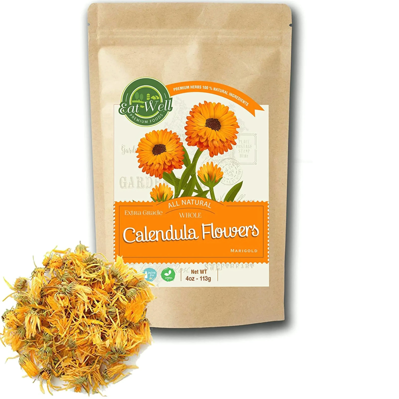 Edible Calendula Flowers 4 oz – Whole Dried Culinary Herb for Tea & Cooking