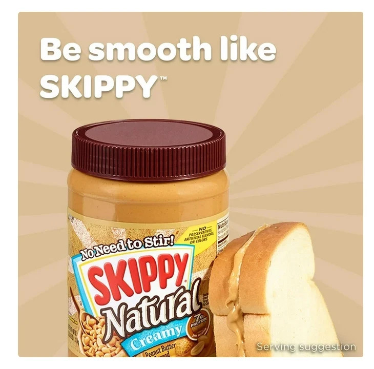 SKIPPY Natural Creamy Peanut Butter Spread, 7 G Protein per Serving, Plastic Jar