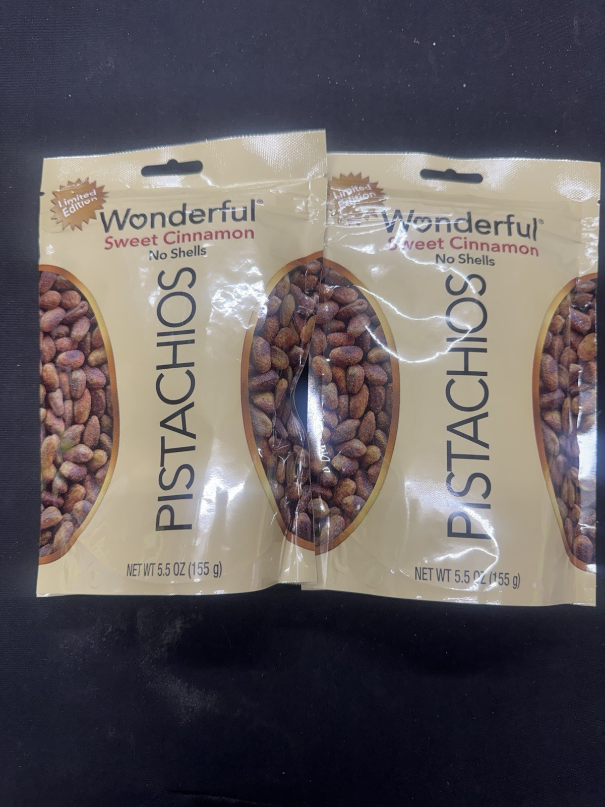 Wonderful Pistachios NoShells Sweet Cinnamon Nuts 5.5oz – Lot Of 2 – Exp 11/2026