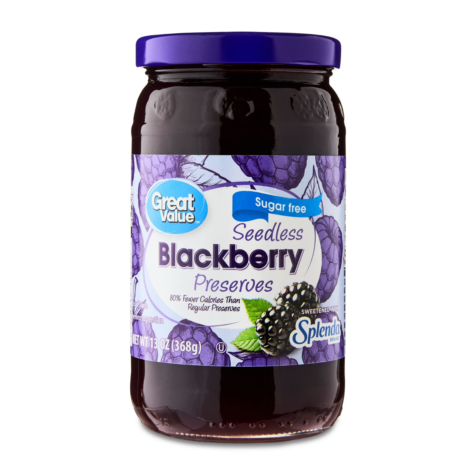 (2 pack) Great Value Sugar-Free Seedless Blackberry Preserves, 13 oz…