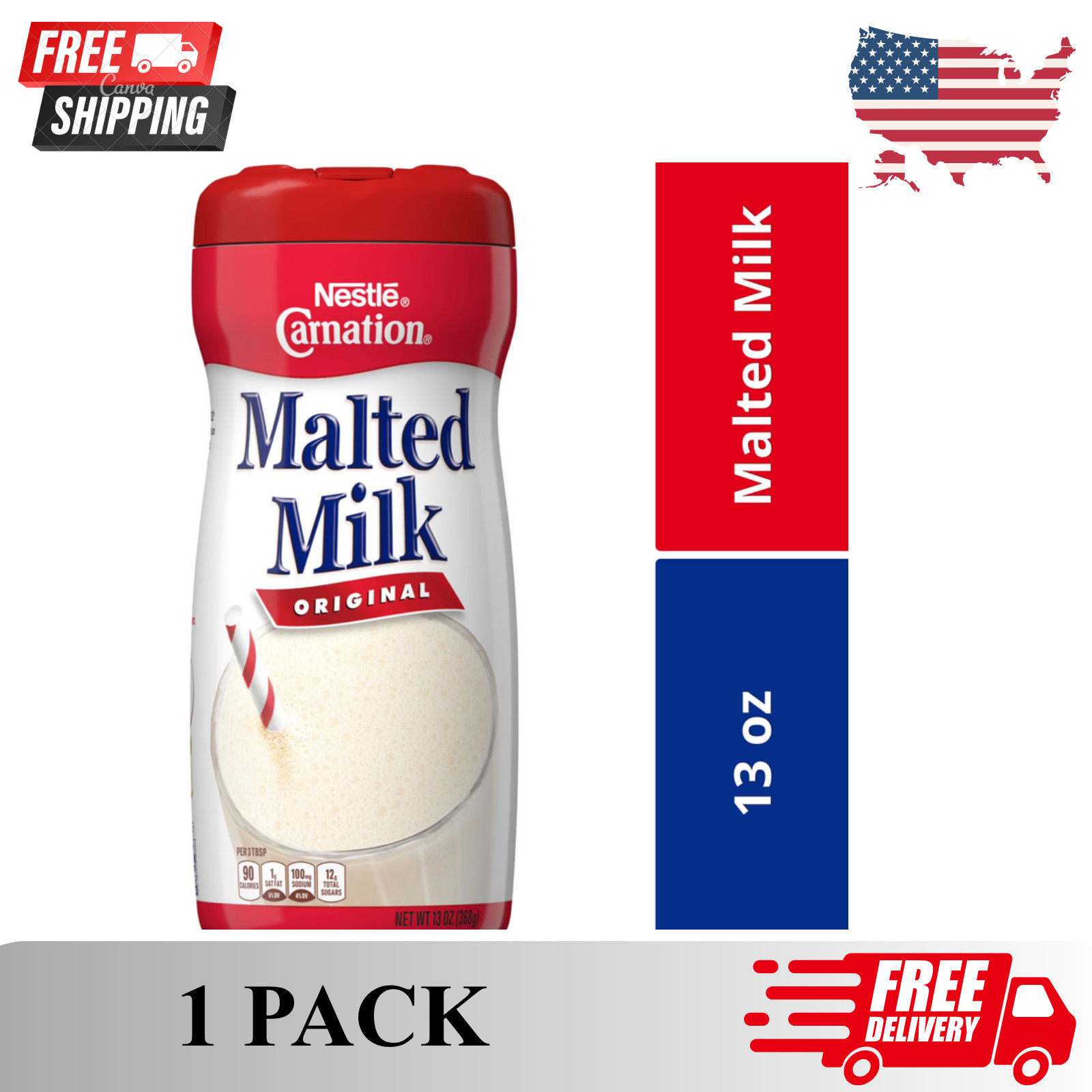 Nestle Carnation Original Malted Milk Powder Mix, 13 oz