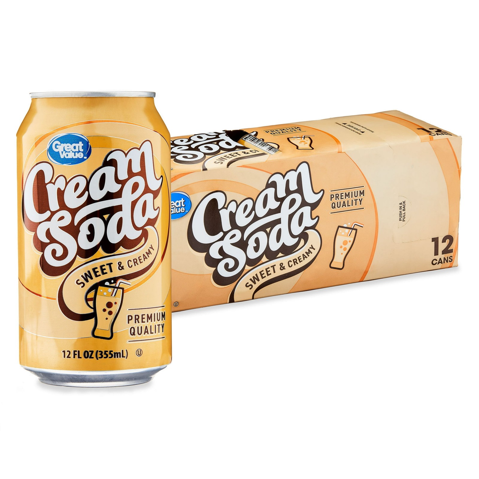 Great Value Cream Soda Pop, 12 fl oz, 12 Pack Cans New