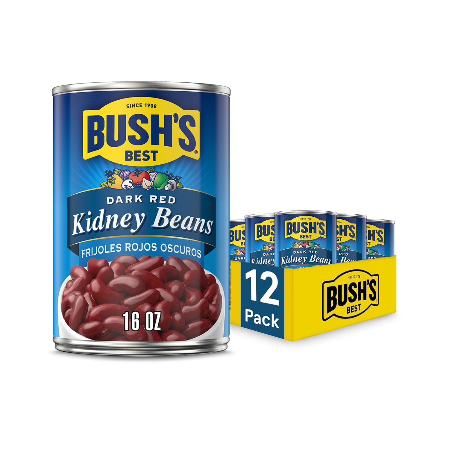 Canned Beans Dark Red Kidney 16 oz Pack of 12 Gluten Free Low Fat Fiber