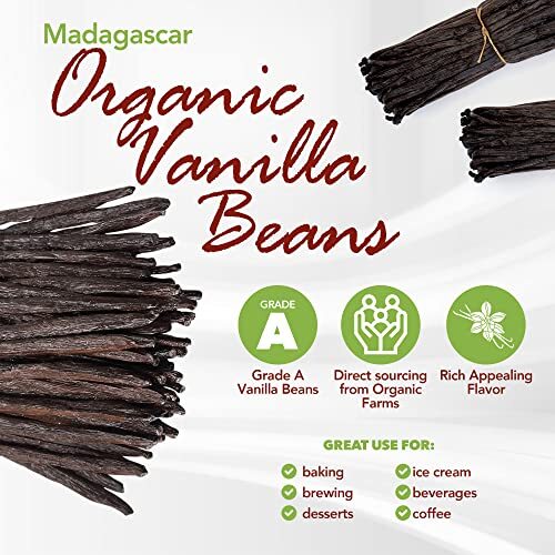 50 Organic Grade A Madagascar Vanilla Beans. Certified USDA Organic for Extra…