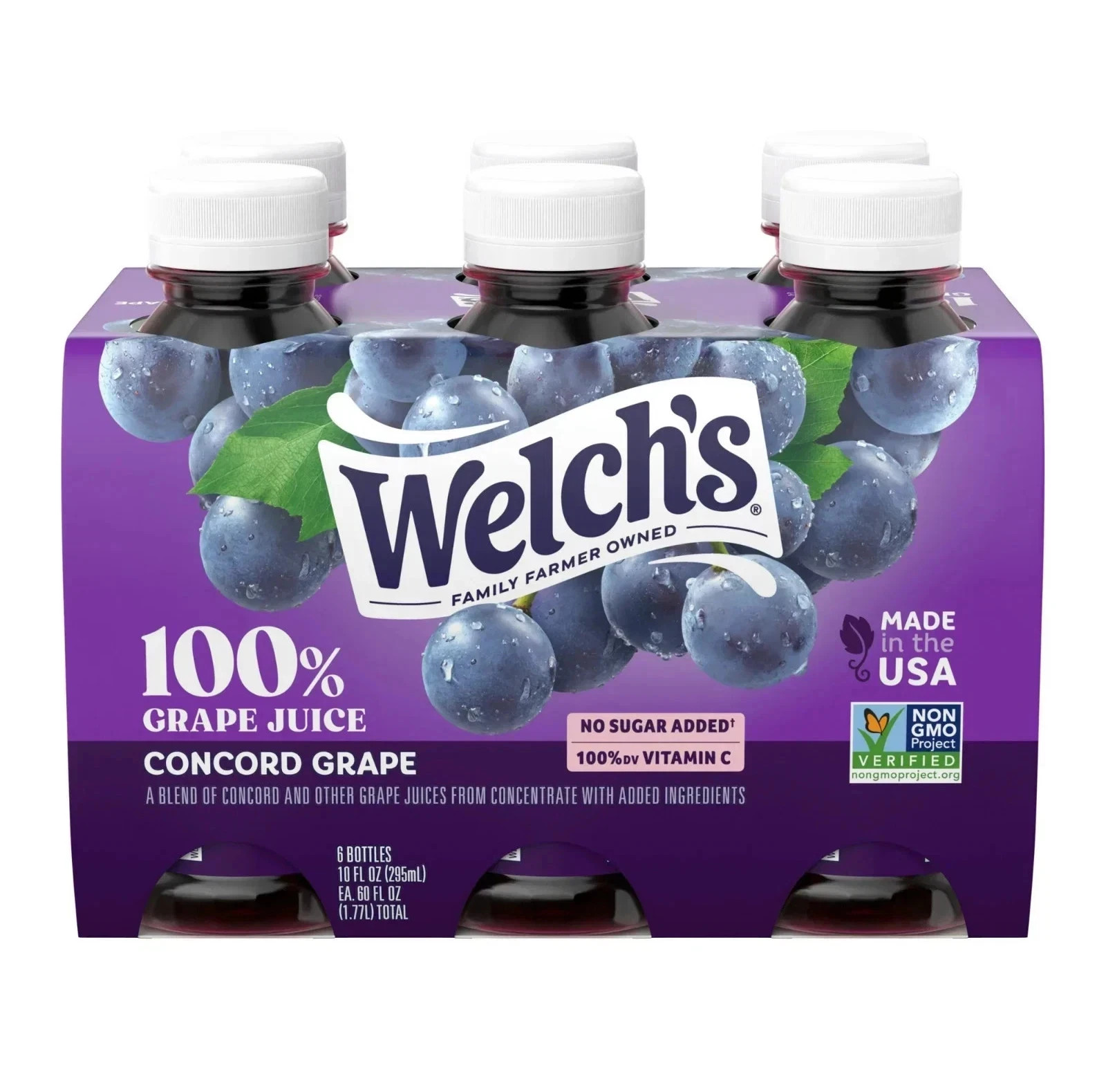 Pack of 6 Welch’s 100% Concord Grape Juice, 10 fl oz Portable Bottles…
