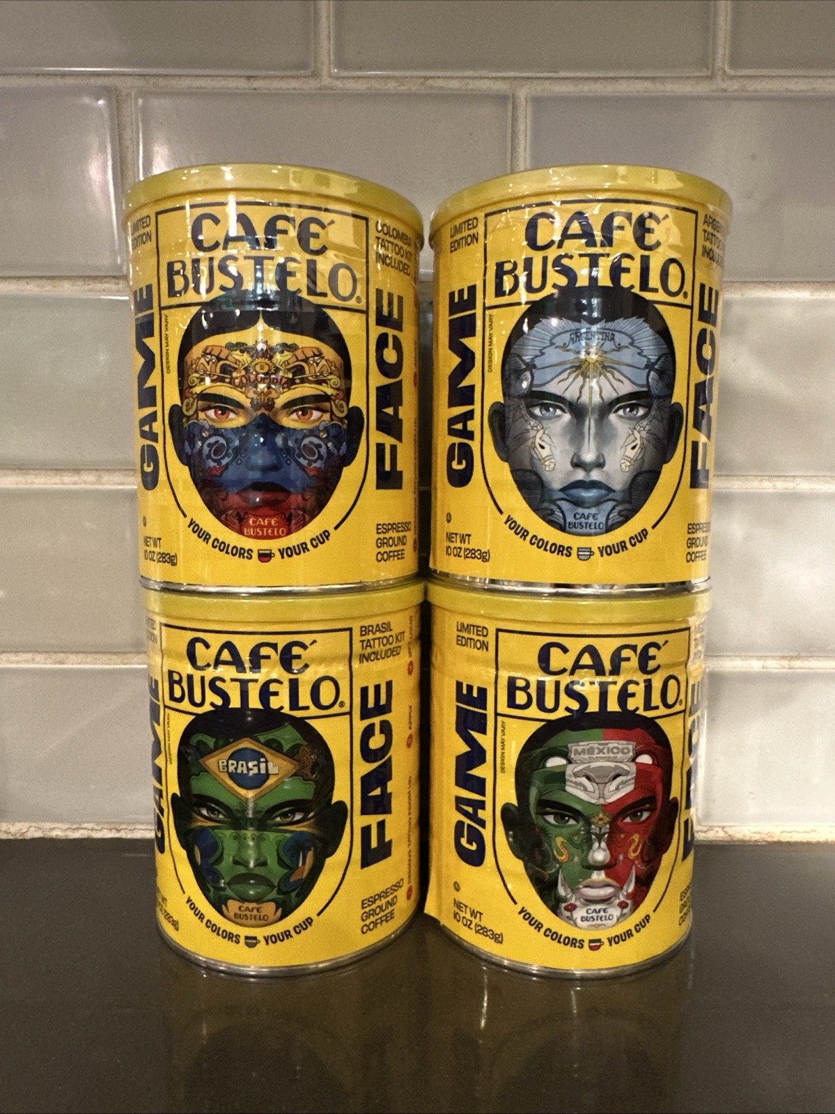 Cafe Bustelo Mexico! Brazil! Colombia! Argentina! Full Set Face Tattoo
