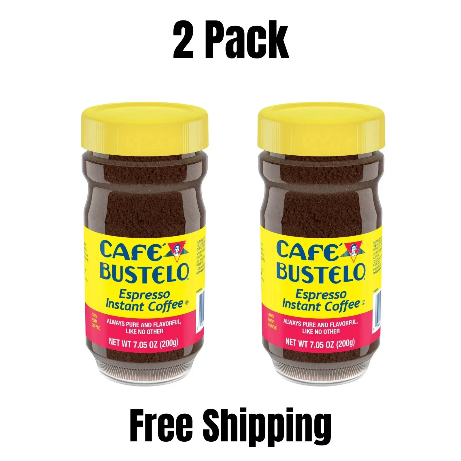 (PACK OF 2) Cafe Bustelo, Espresso Style, Dark Roast Instant Coffee, 7.05 oz Jar