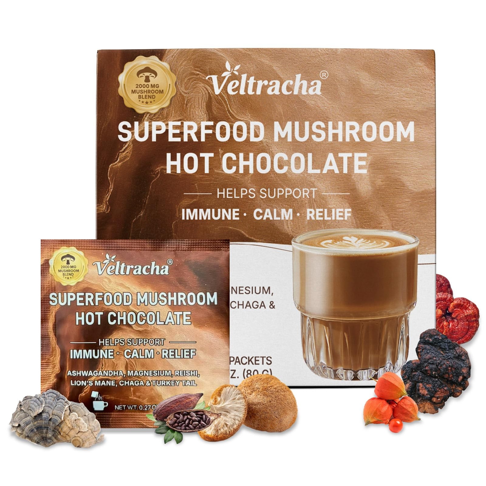Mushroom Hot Cocoa, Magnesium Calm Hot Chocolate Blend with Reishi, Chaga, Li…