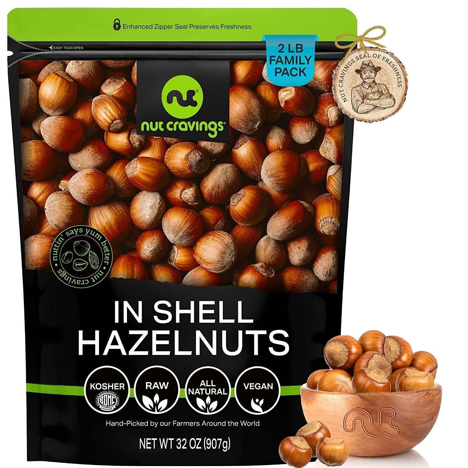 Premium Raw Hazelnuts Filberts with Skin, In Shell (32 Ounce, 2LB)