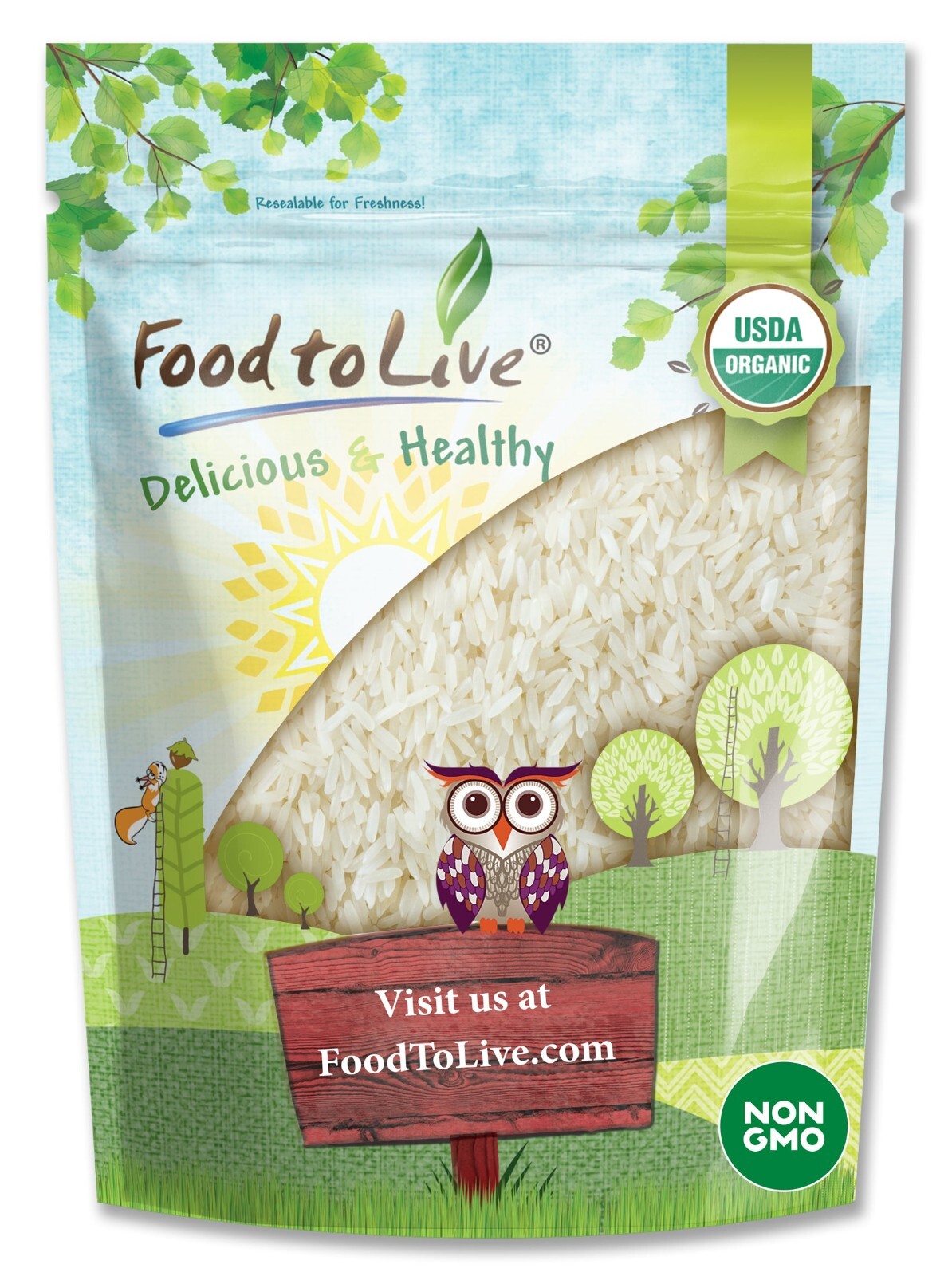 Organic Jasmine Rice — Raw White Rice, Non-GMO, Kosher, Bulk — by Food to Live