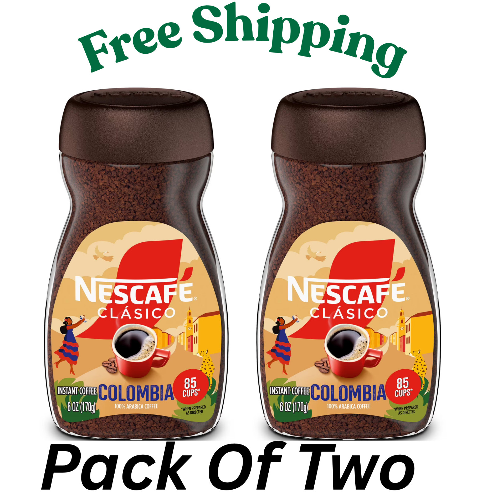 (2PACK) NESCAFÉ CLÁSICO Colombia, Medium Roast, Instant Coffee, 6 oz, 1 Jar