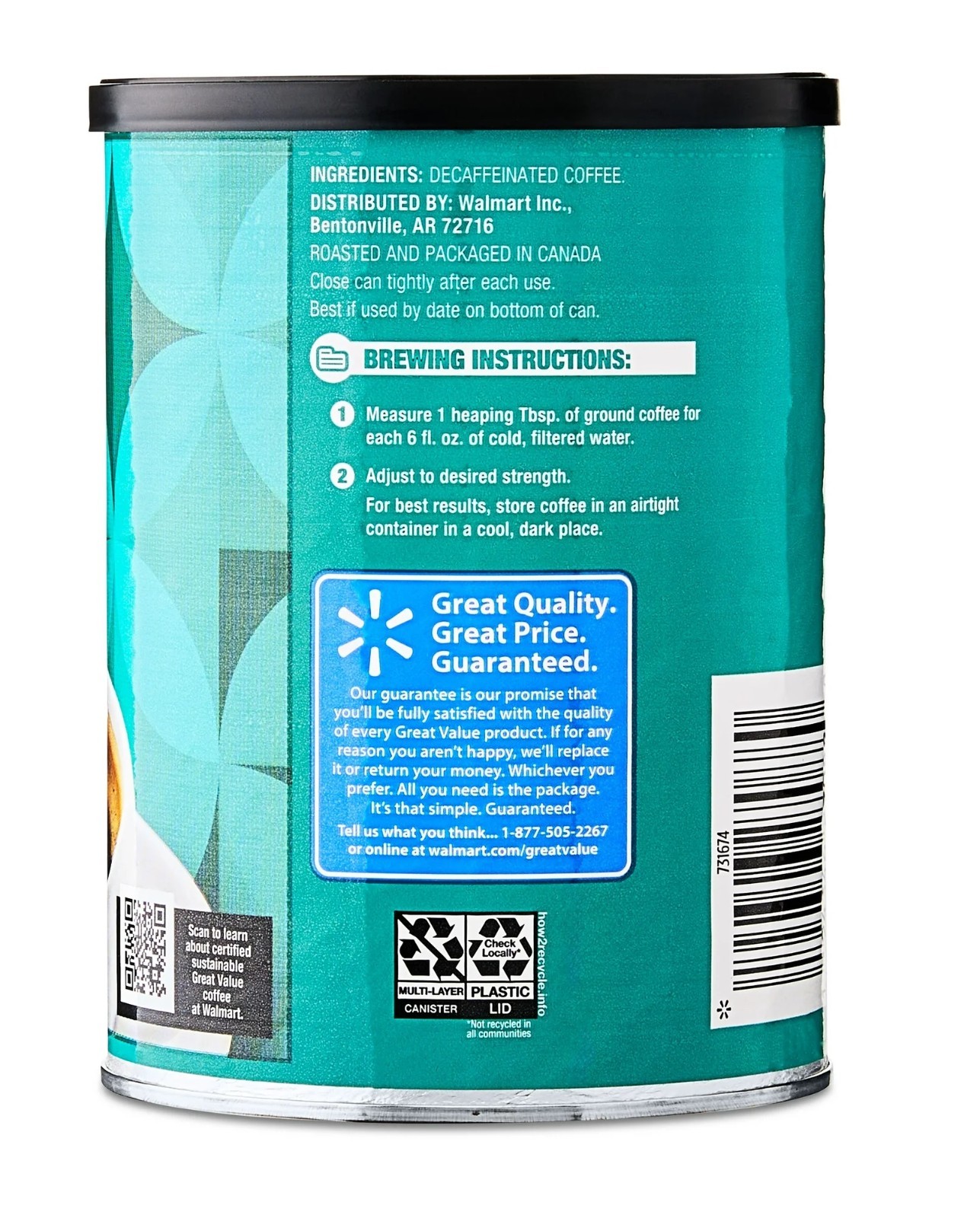 2 pack Great Value Decaf Classic Medium Roast Ground Coffee, 9.6 oz New