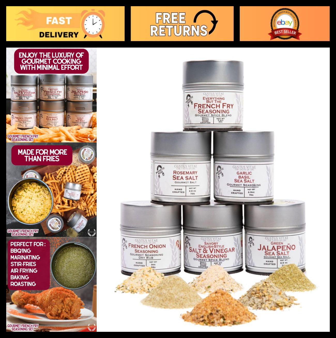 Gourmet French Fry Seasoning Gift Set of 6 | All Natural Spice Rubs | Non-GMO