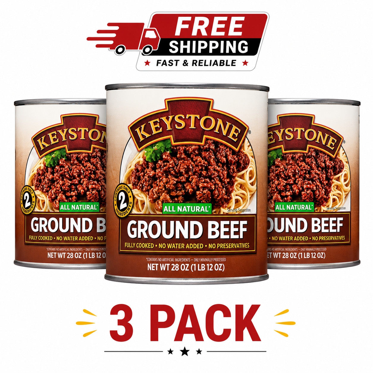 Free Shipping Keystone All Natural Ground Beef, 28 oz Can 3 cans