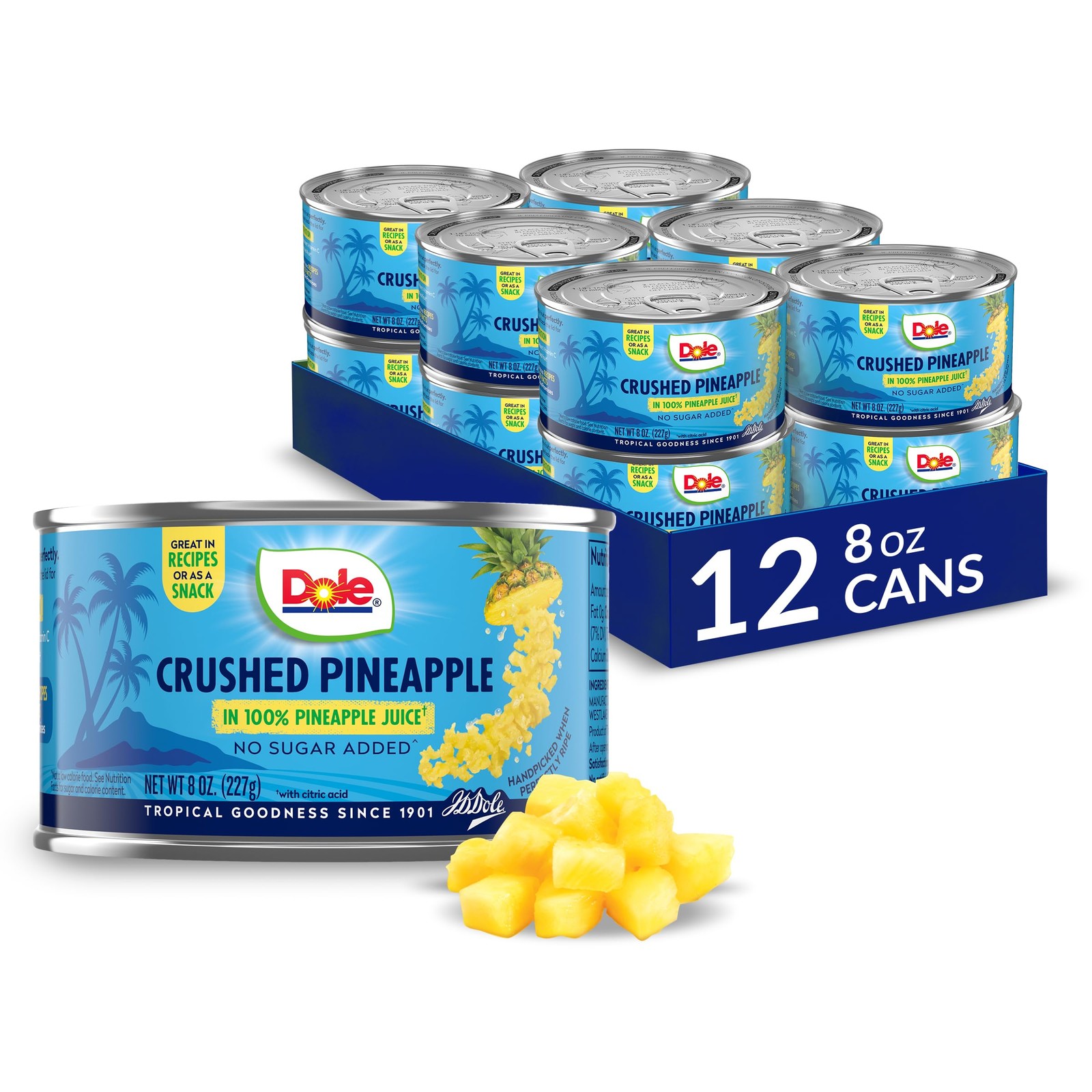 Dole Crushed Pineapple in 100% Juice with No Sugar Added 8 oz Cans – 12 Pack