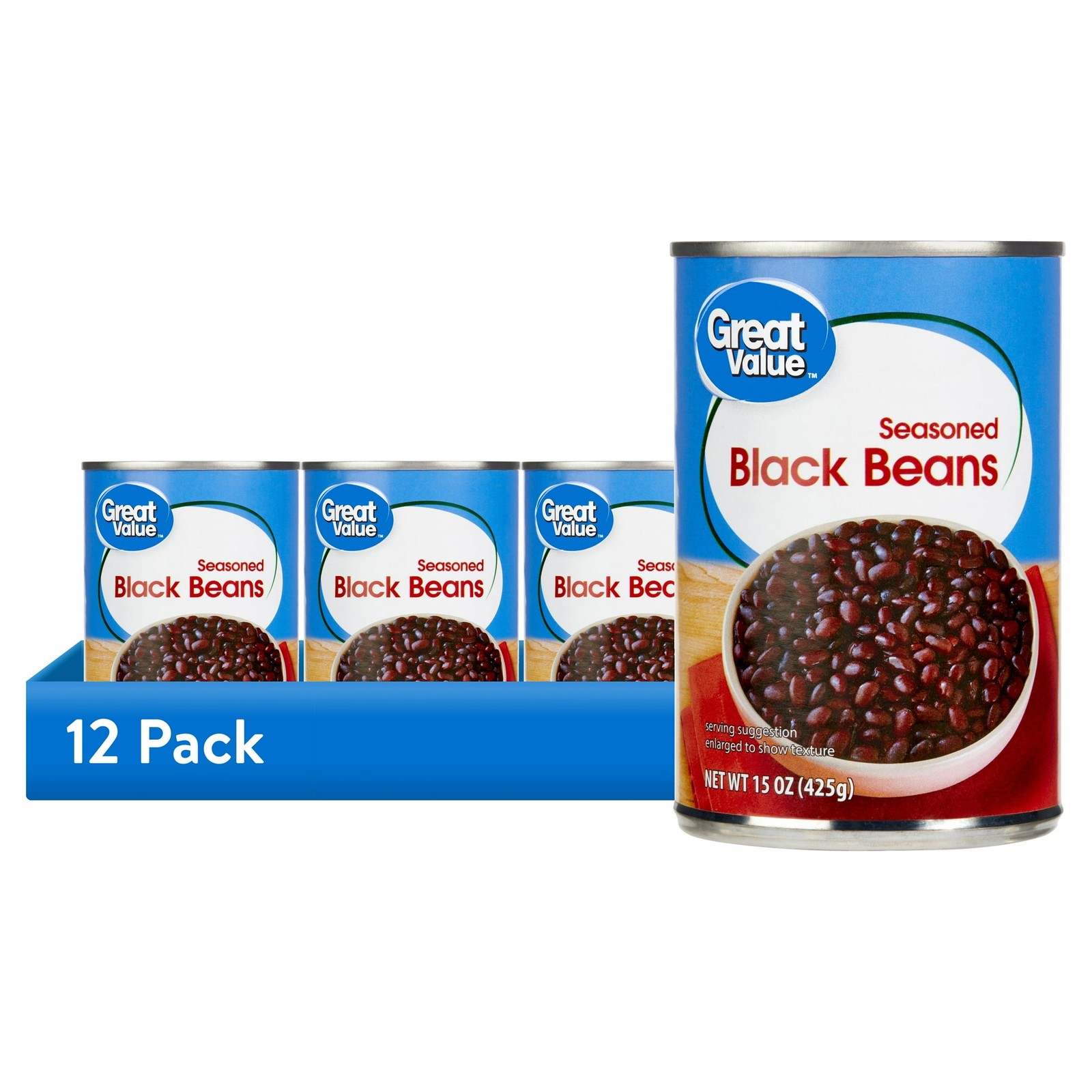 (12 pack) Great Value Seasoned Black Beans, 15 oz Can
