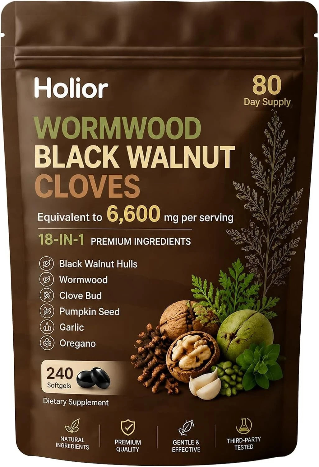 Holior 18-in-1 Black Walnut & Wormwood Herbal Blend for 240 Count (Pack of 1)