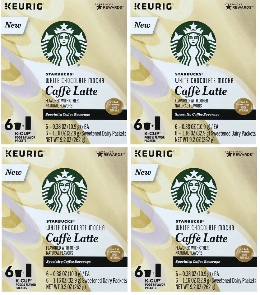 Starbucks White Chocolate Mocha Caffe Latte K Cup 4 Boxes of 6 – OLD STOCK