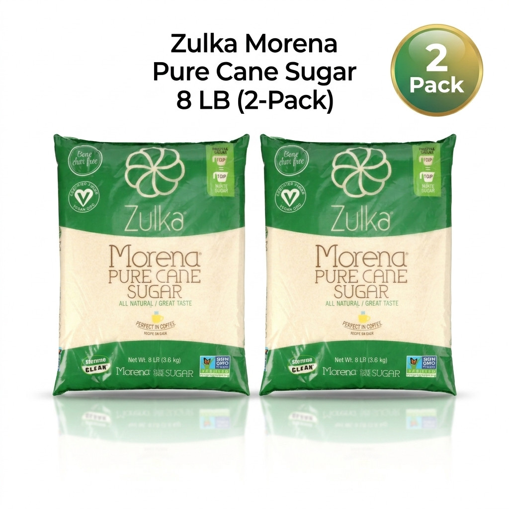 (2 Pack) Zulka Pure Cane Sugar, 8 lb, Vegan & Plant Based and Non GMO