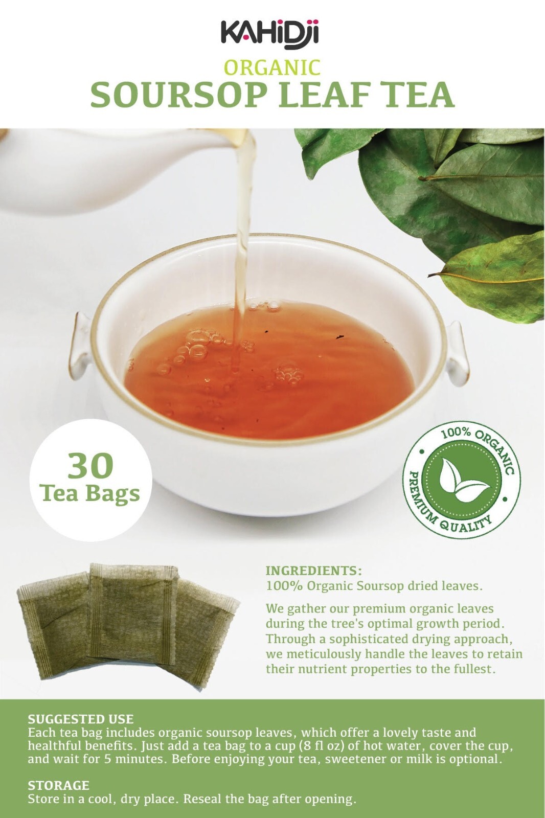 Organic Soursop Leaves Tea 30 Bags Herbal Guanabana Graviola Annona Muricata