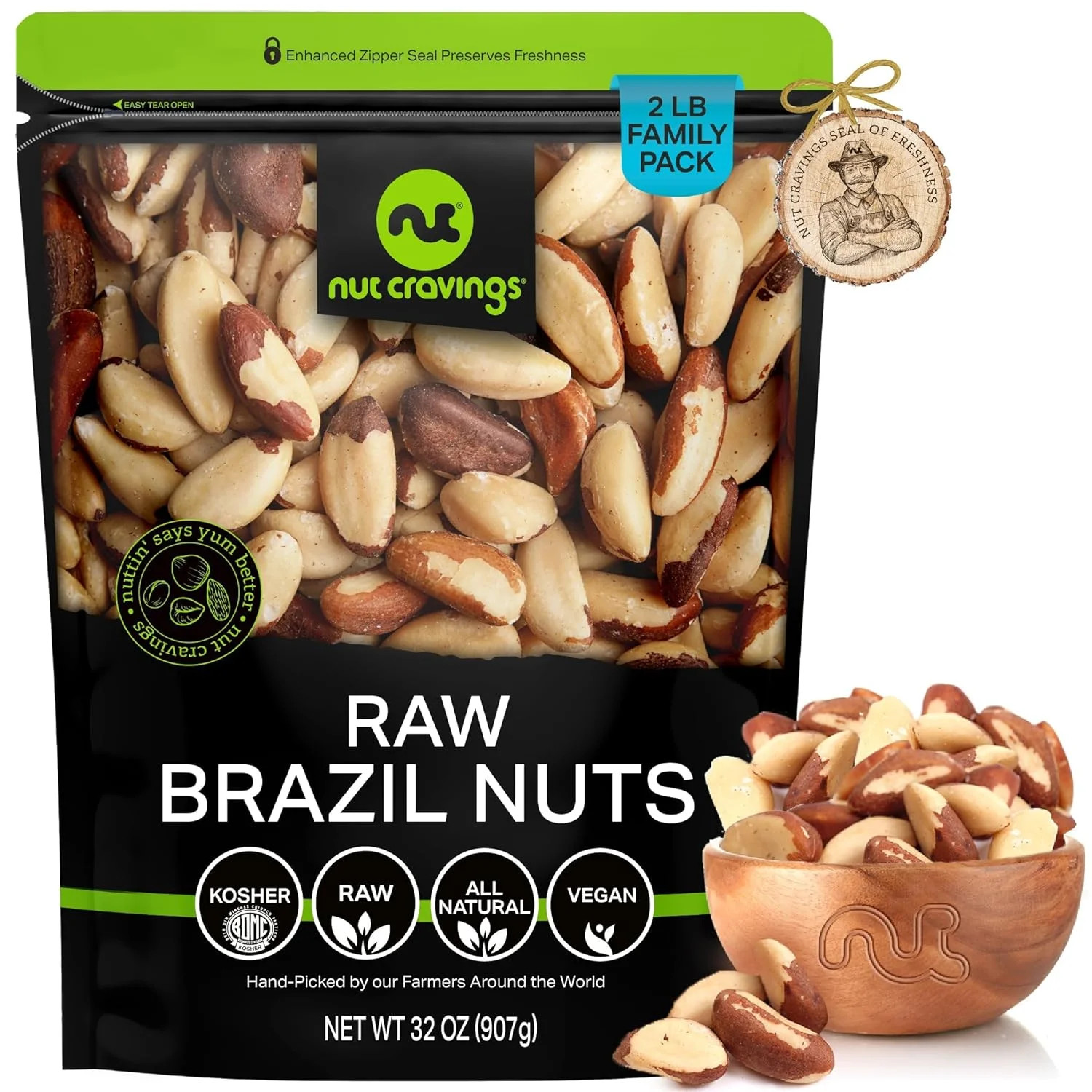 NUT CRAVINGS – Raw Brazil Nuts, Unsalted, No Shell, Whole, (32oz – 2 LB) Bulk Nu