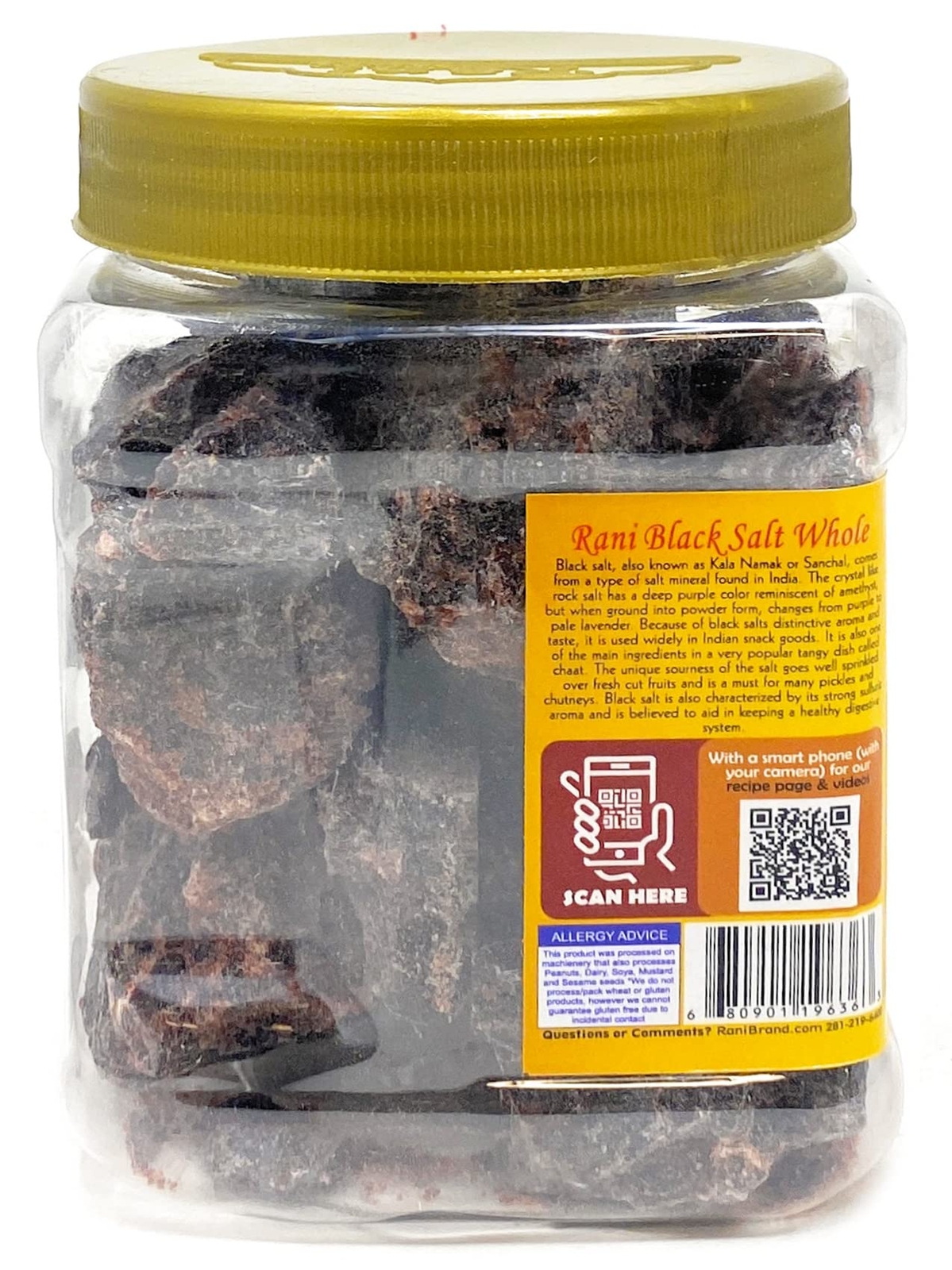 Rani Black Salt Raw Whole (Kala Namak) Mineral 32oz (2lbs) 908g PET Jar