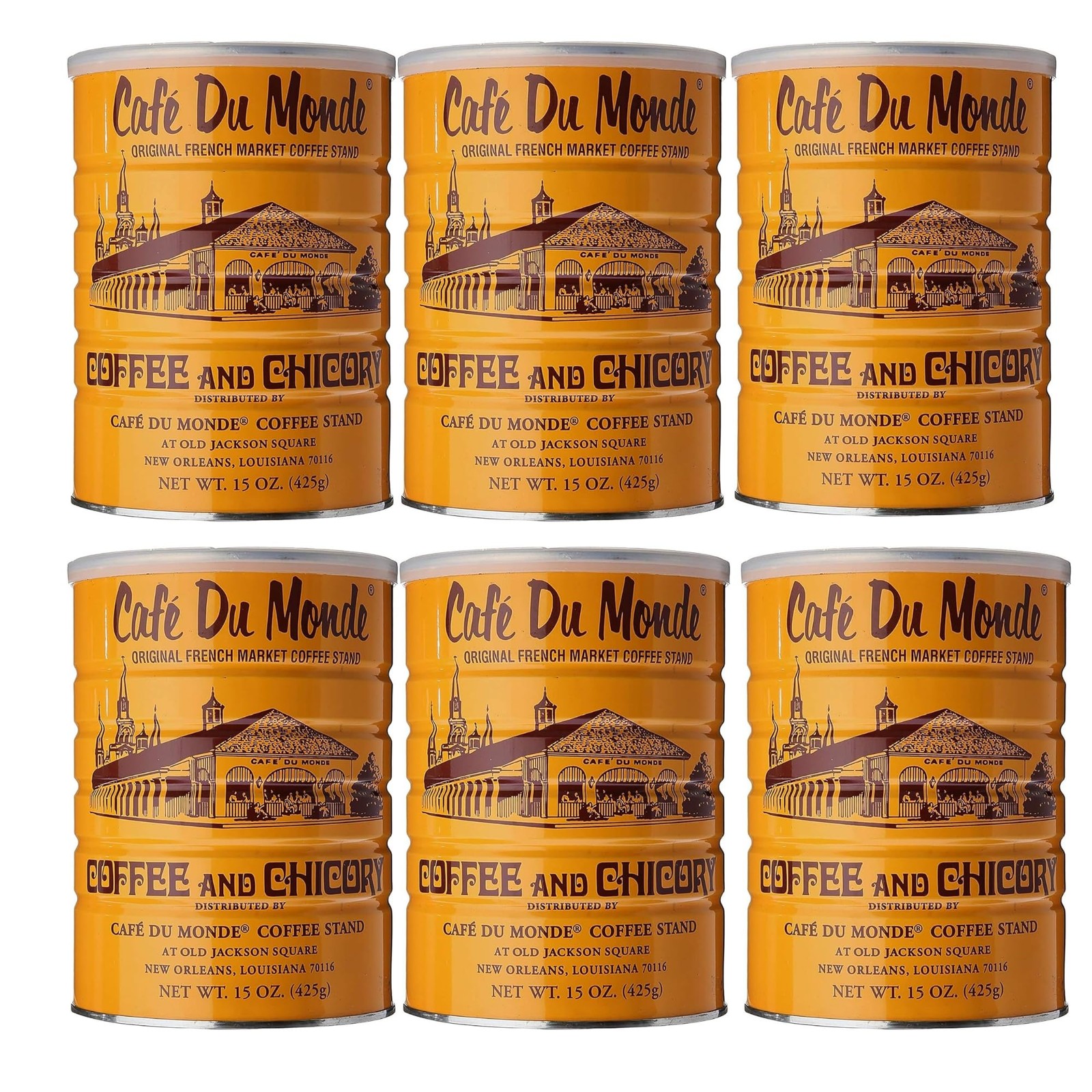 (Pack of 6) Cafe Du Monde Coffee with Chicory Ground Natural Bagged Coffee 15 Oz