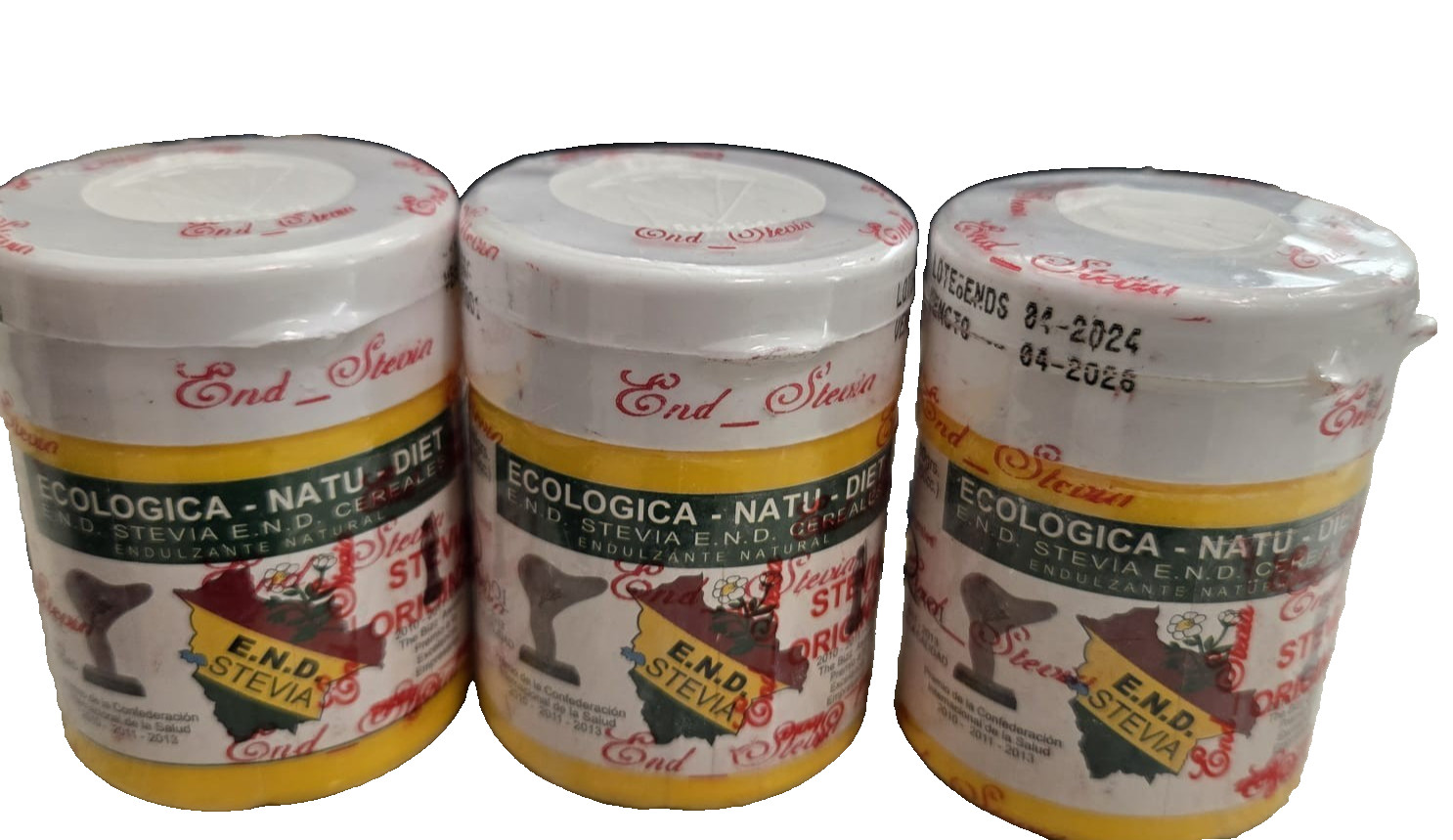 STEVIA ORIGINAL BOLIVIAN E.N.D. SWEETENER POWDER PACK 3 JARS 80 GR EACH