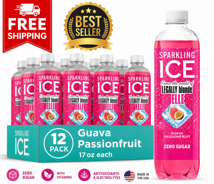 Sparkling Ice Elle Woods-Inspired Guava Passionfruit Water 17 fl oz (Pack of 12)
