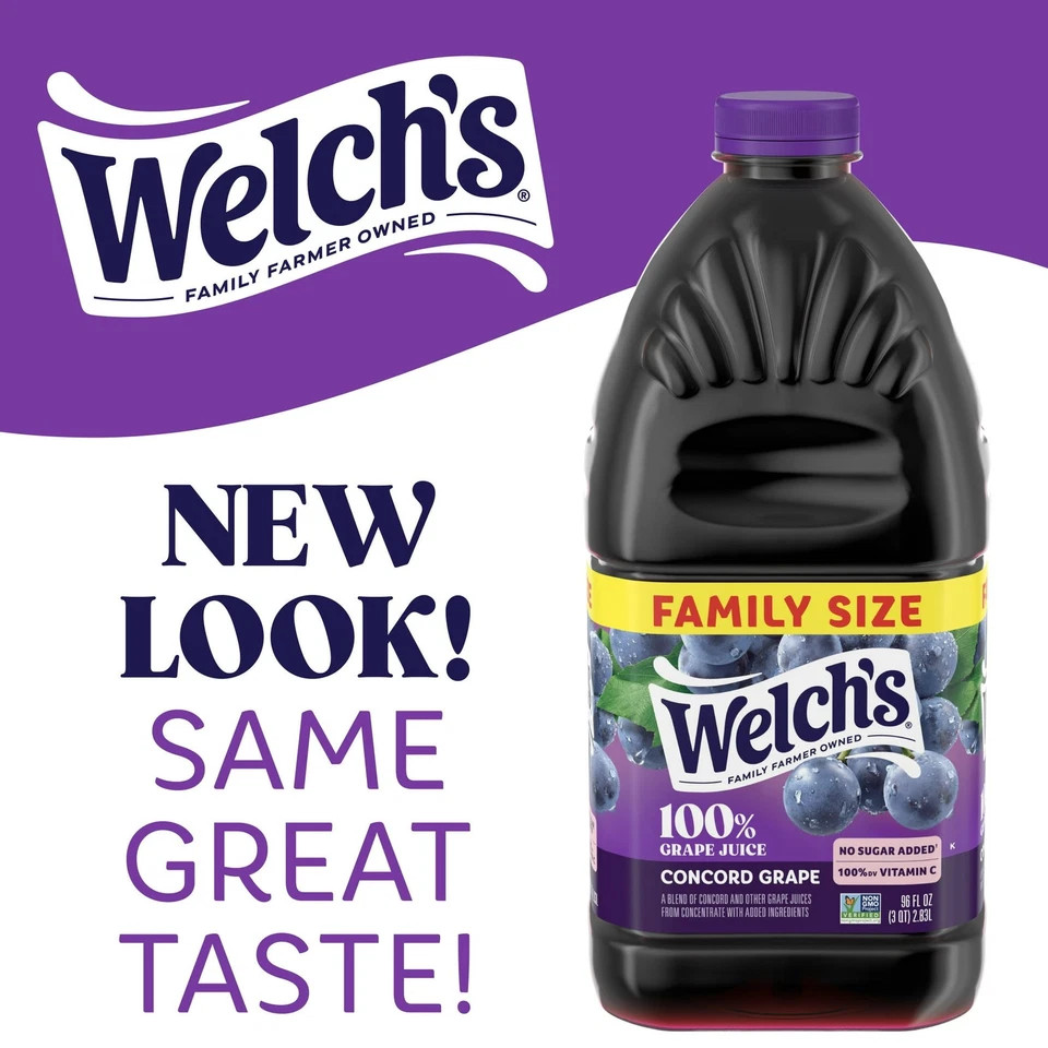 Welch’s 100% Grape Juice, Concord Grape, 96 fl oz Bottle