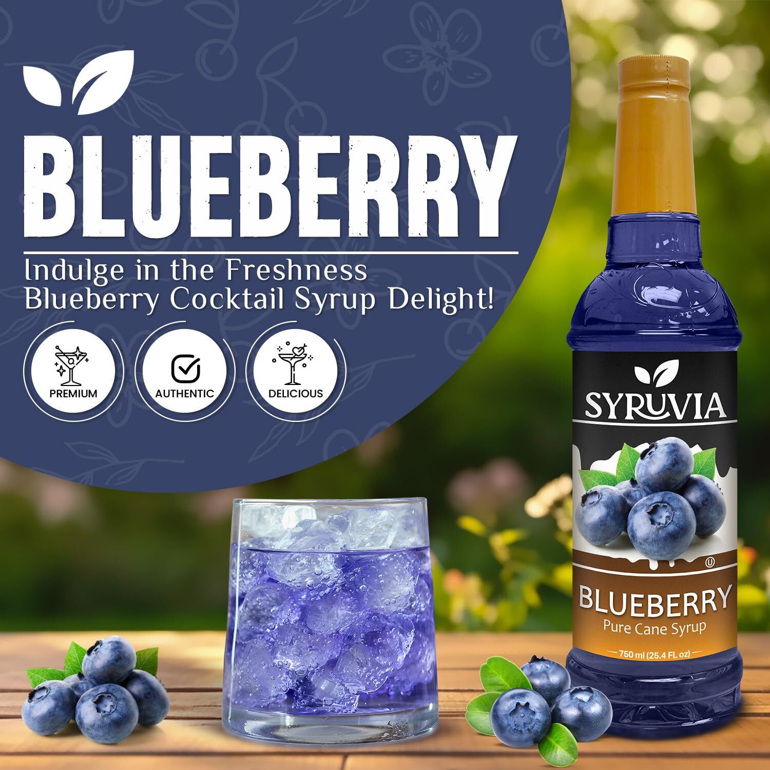 Syruvia Blueberry Syrup 25.4 fl oz, Premium Flavoring for Beverages & More