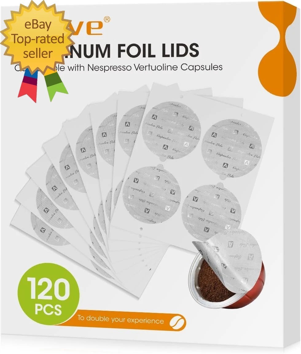 Aieve 120 Pcs Aluminum Foil Seal Lids for Reusable Nespresso Pods Vertuo Compati