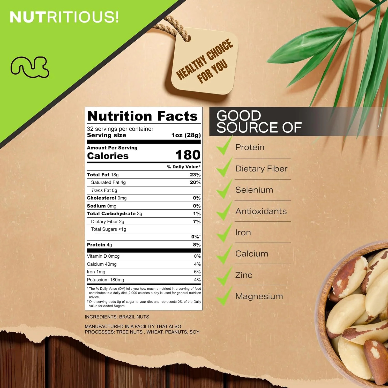 NUT CRAVINGS – Raw Brazil Nuts, Unsalted, No Shell, Whole, (32oz – 2 LB) Bulk Nu