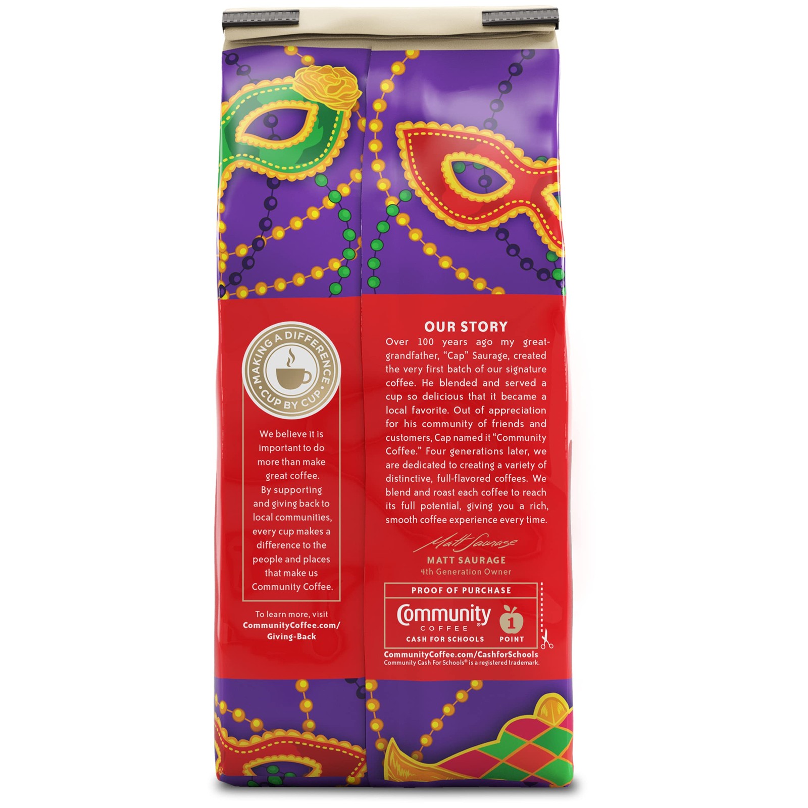 Community Coffee Mardi Gras King Cake Flavored 12 12 Ounce (Pack of 1), Red