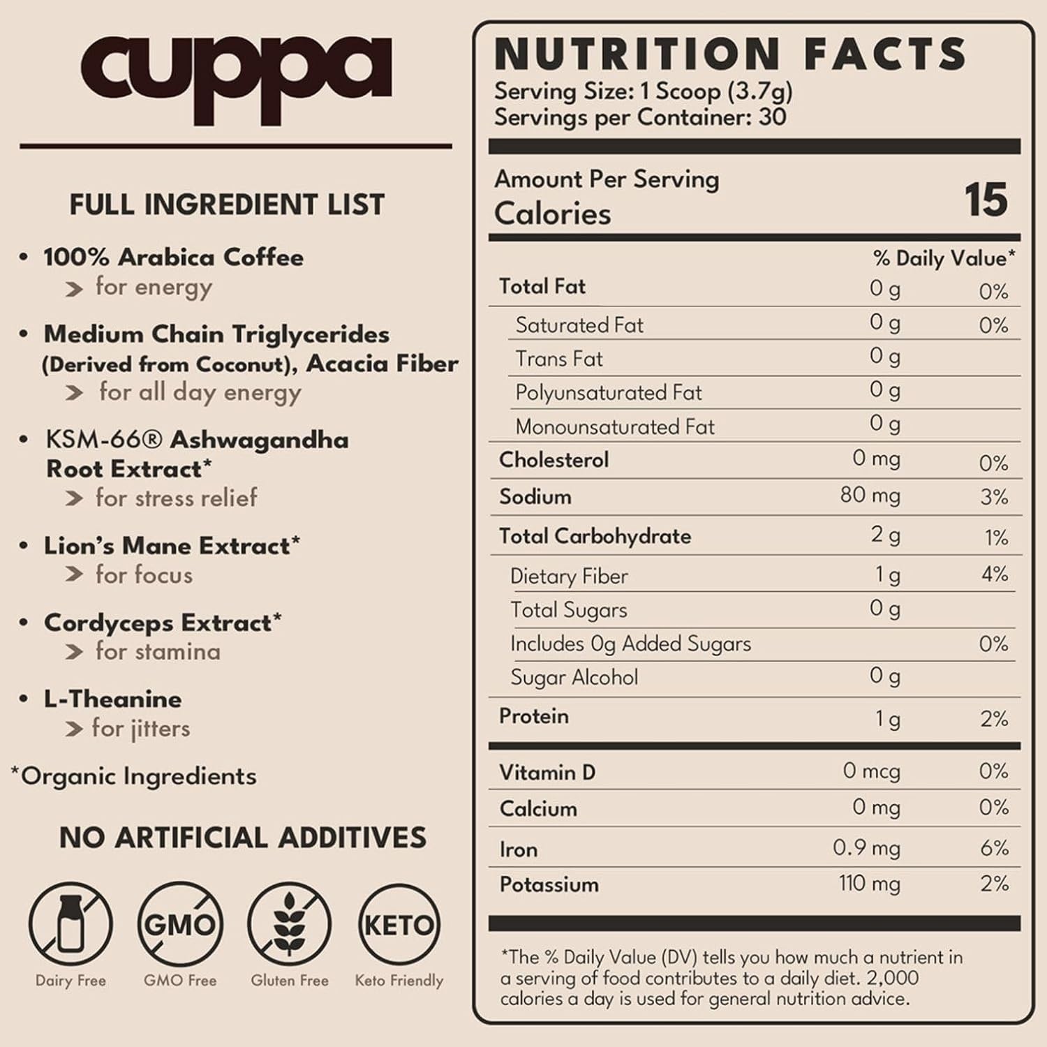 Cuppa Healthy Mushroom Instant Coffee Medium Roast Lion’s Mane 60 servings