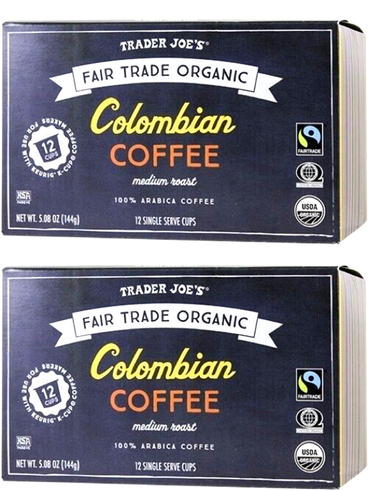 2 Packs Trader Joe’s Organic Colombian Coffee Fair Trade 12 Cups 5.08 oz Each