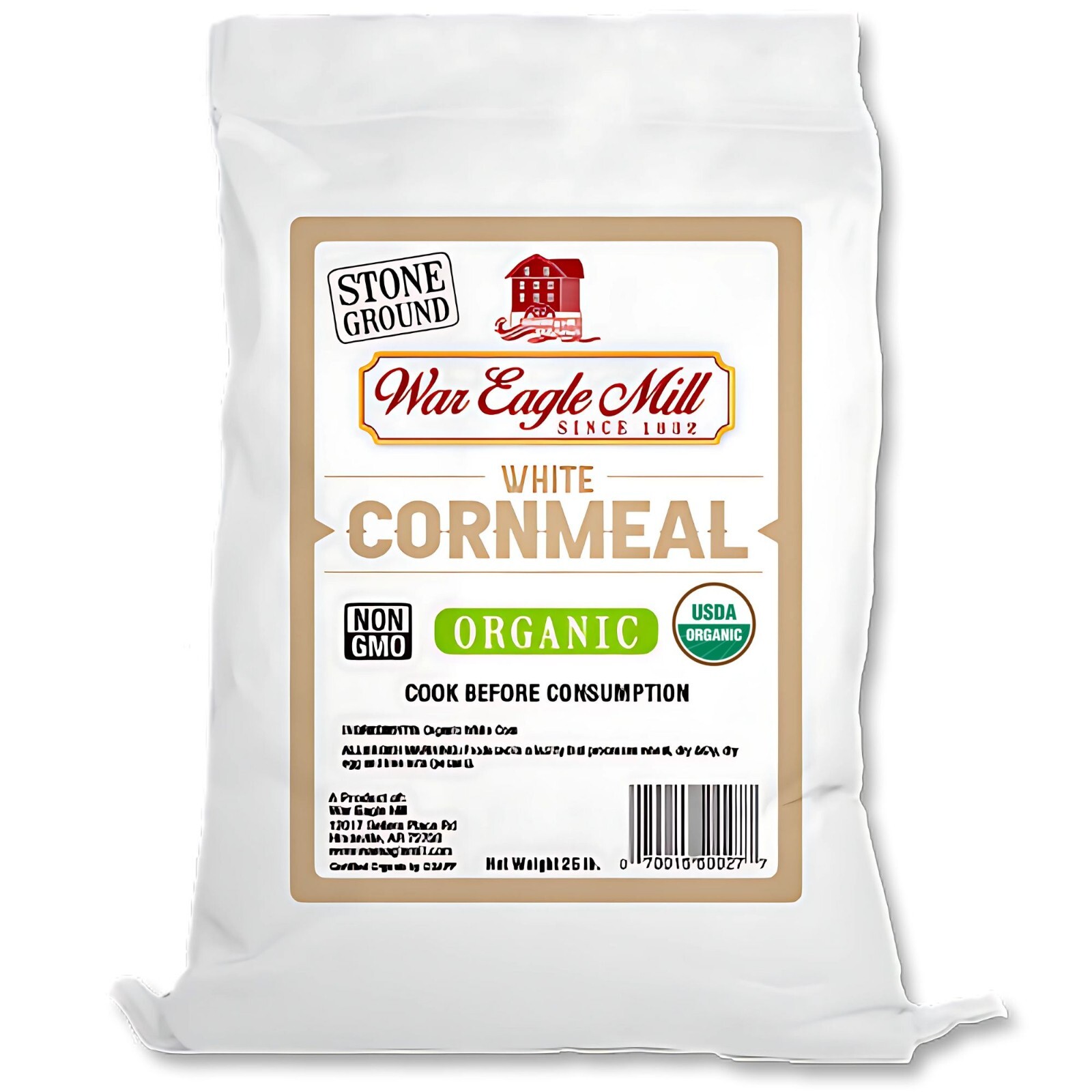 Organic White Cornmeal, 25 Pound Bag