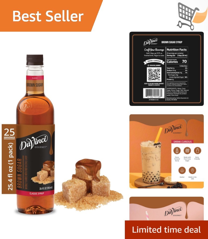 Brown Sugar Syrup 25.4 Fl Oz Natural Flavor Perfect for Coffee Cocktails