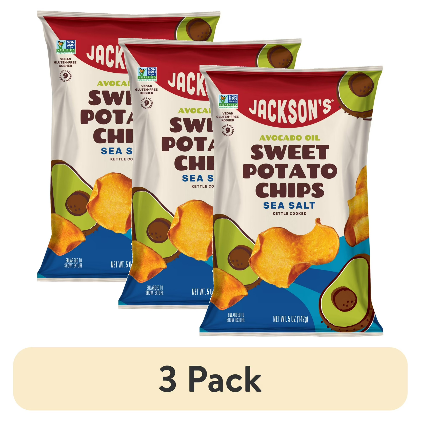 (3 pack) Jackson’s Sweet Potato Kettle Chips with Sea Salt, 5oz Free Shippping..