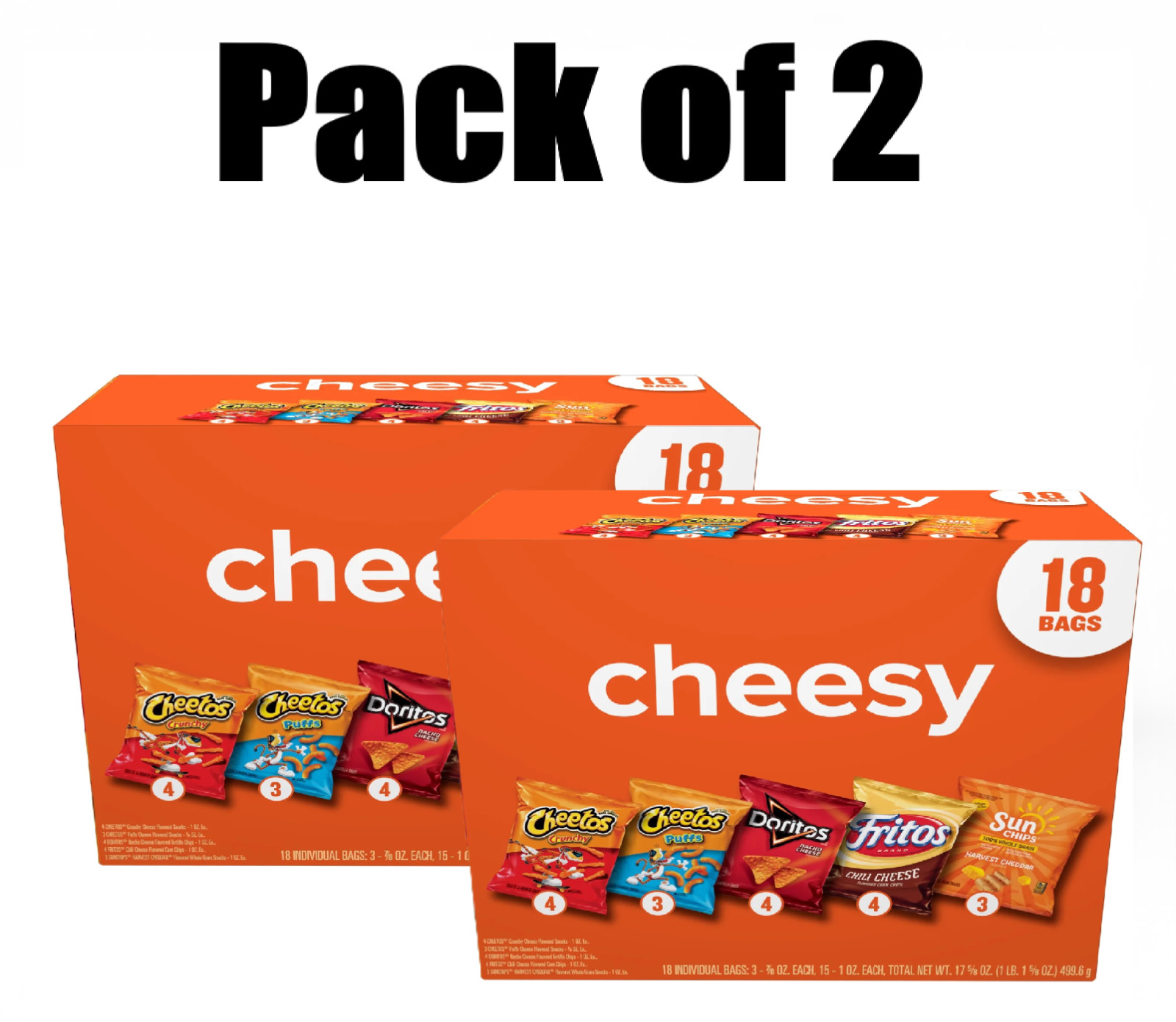 Frito-Lay Cheesy Snack Chips Variety Pack, 18 Count Multipack Box Pack of 2