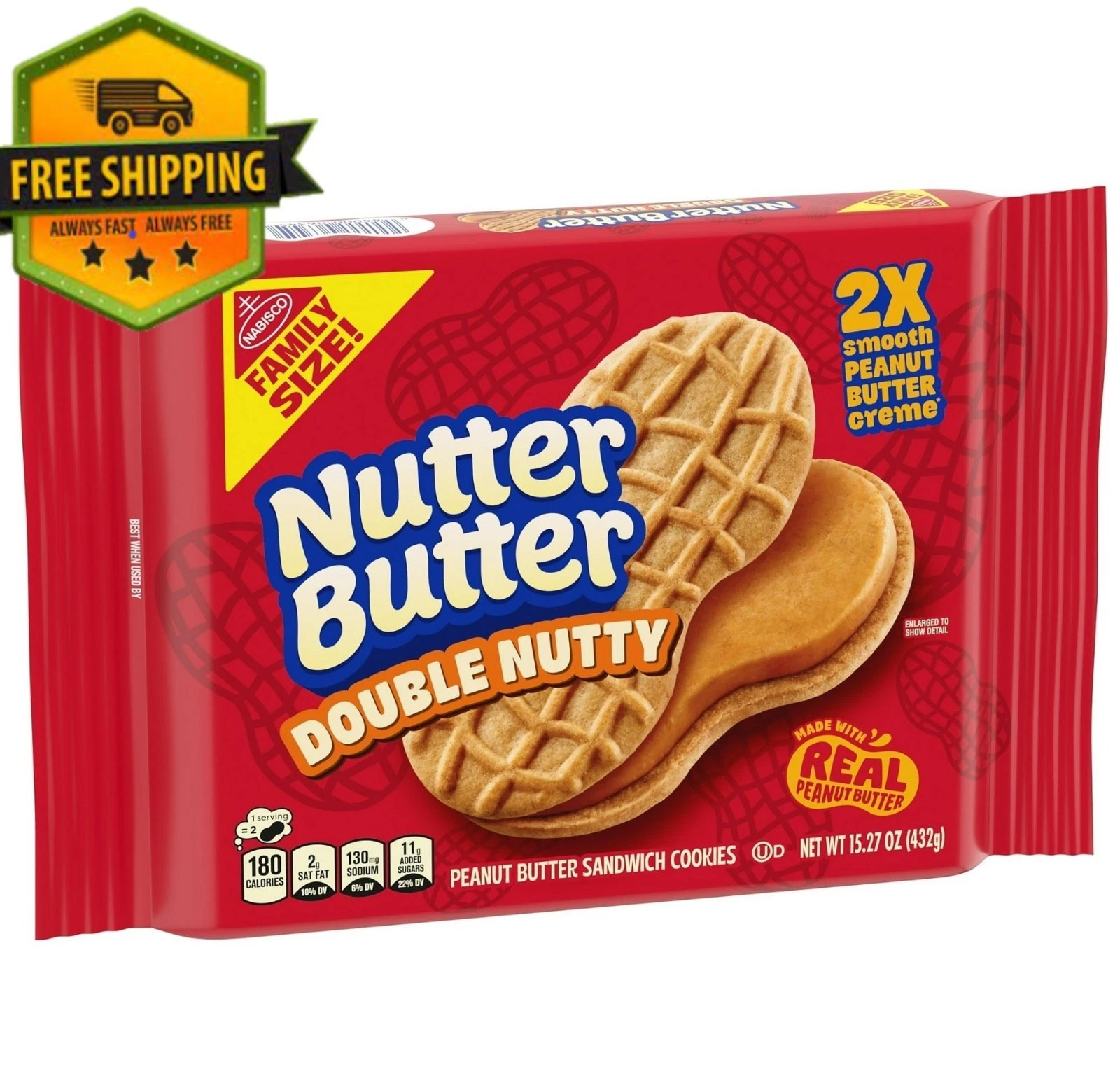 Nutter Butter Double Filled Peanut Butter Sandwich Cookies Family Size 15.27 oz