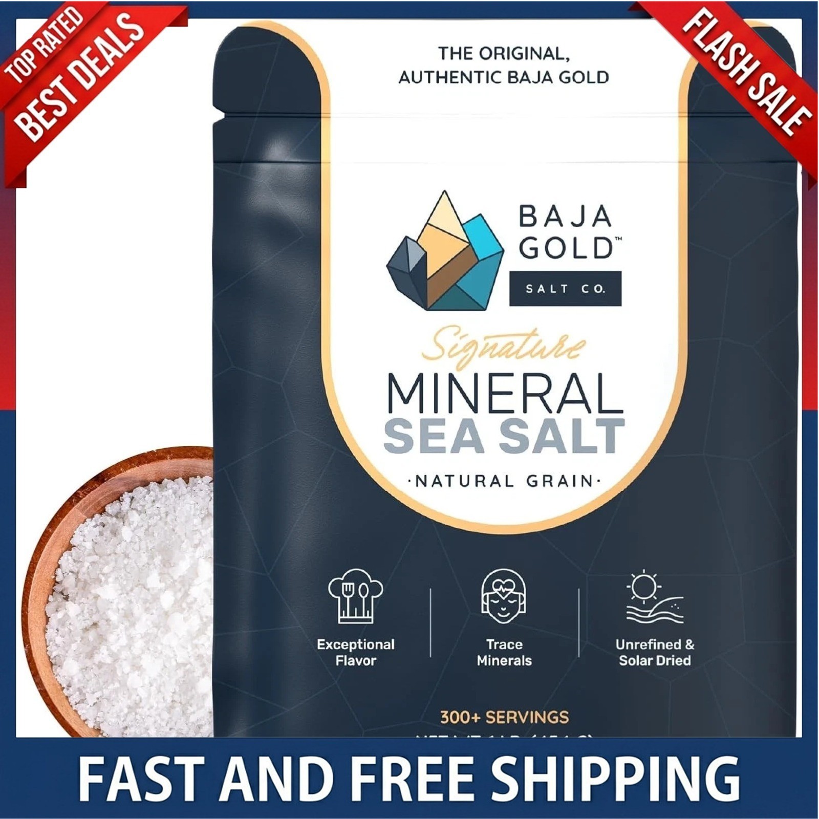 Baja Gold Mineral Sea Salt Natural Grain Crystals 1 Lb Bag Organic Trace Mineral