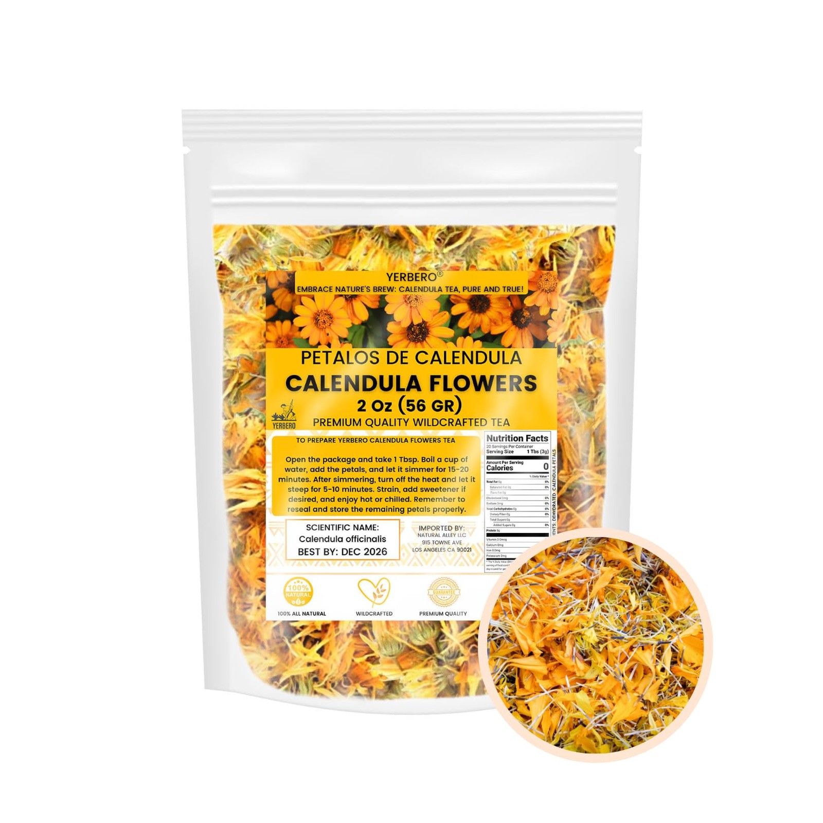 Yerbero Calendula Flowers Loose Herbal Tea 2oz (56g) | Marigold Flowers | Flo…