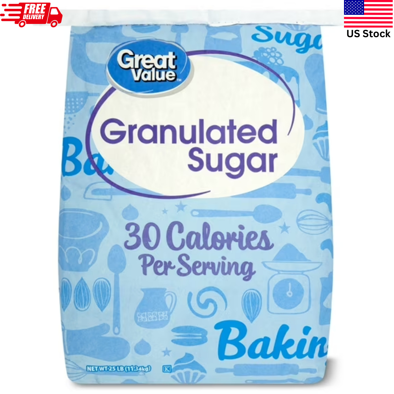 Great Value Pure Granulated Sugar – 25 lb Bulk Bag – Extra Fine – NEW