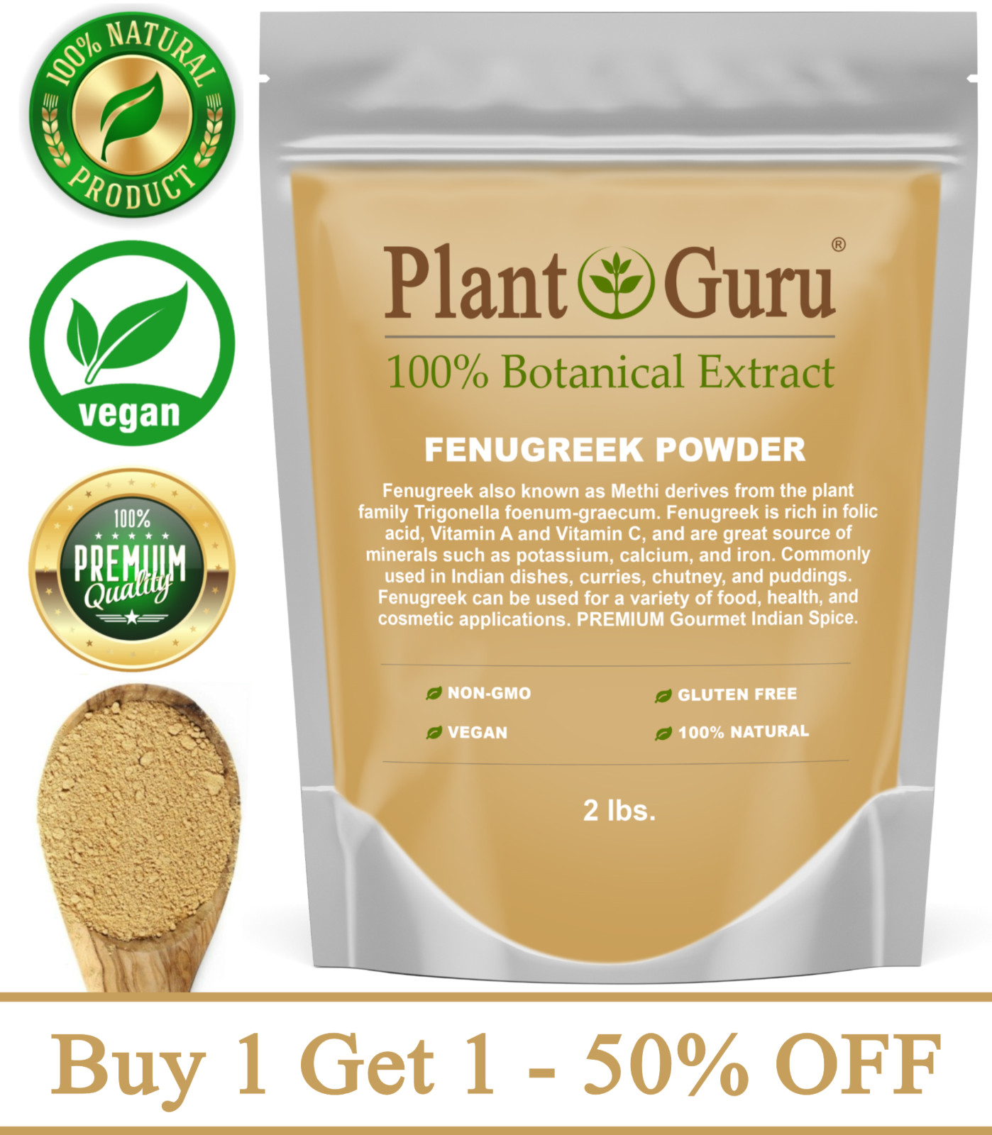 Fenugreek Seed Powder 2 lbs. Non-GMO Ground Methi Trigonella Foenum Graecum