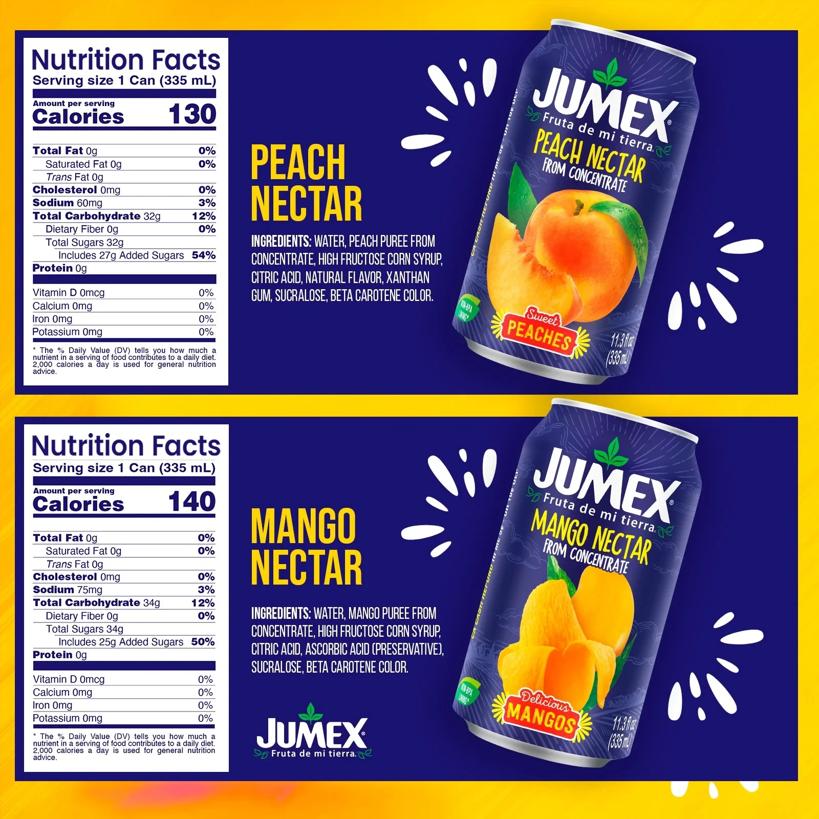 Jumex Mango Nectar Juice & Peach Nectar Juice, 11.3 fl oz, 12 pack