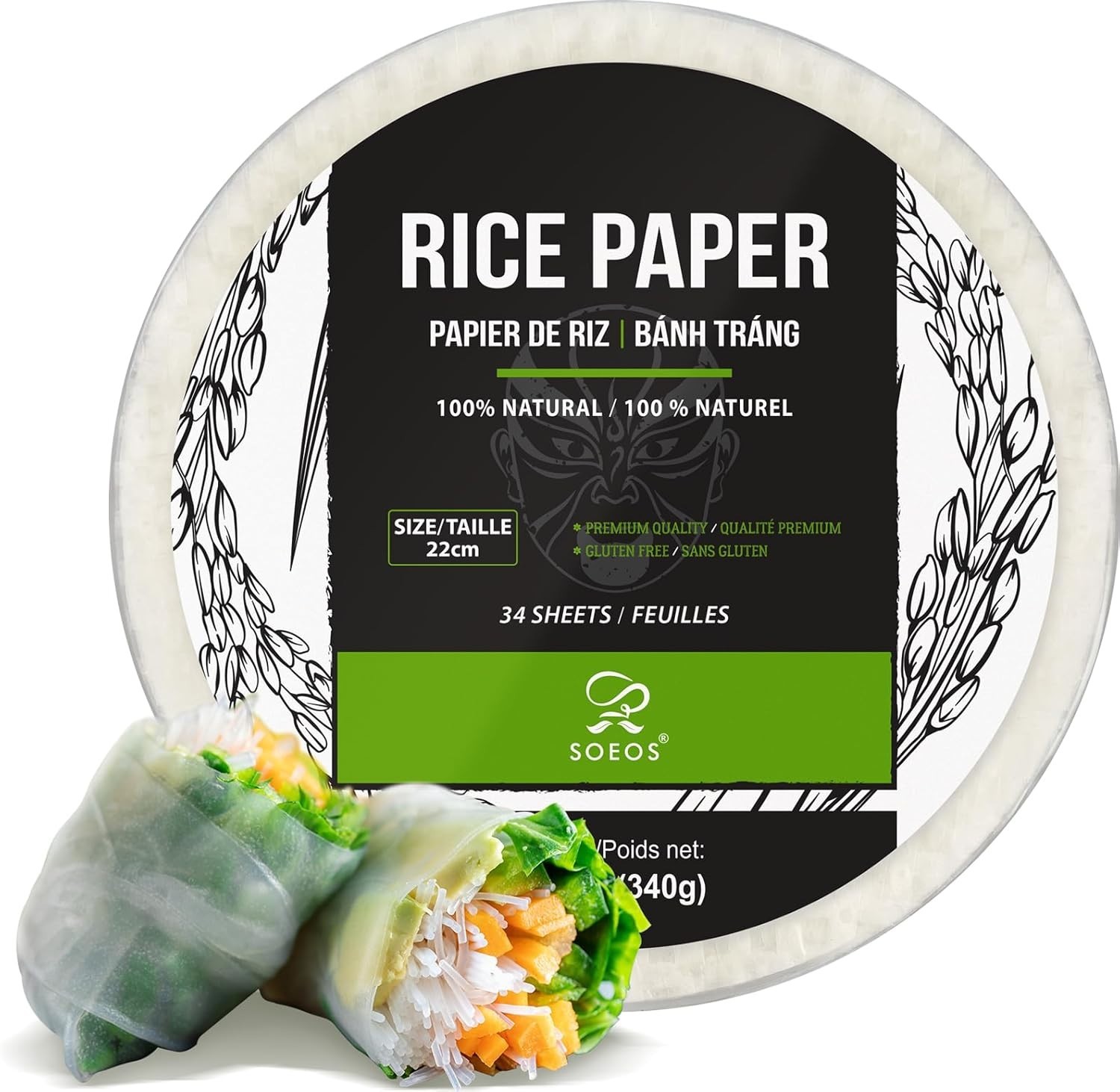 Rice Paper, White Rice Paper Wrappers, 1 Pack, 34 Sheets-Fresh Spring Roll Wr…
