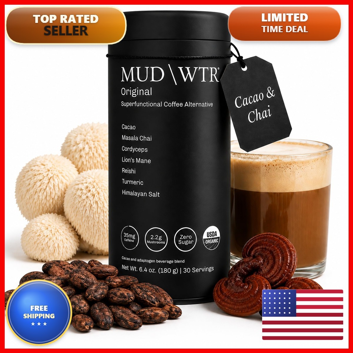 MUDWTR Original Mushroom Coffee 2,240mg Lion’s Mane Cordyceps Chaga Reishi 30