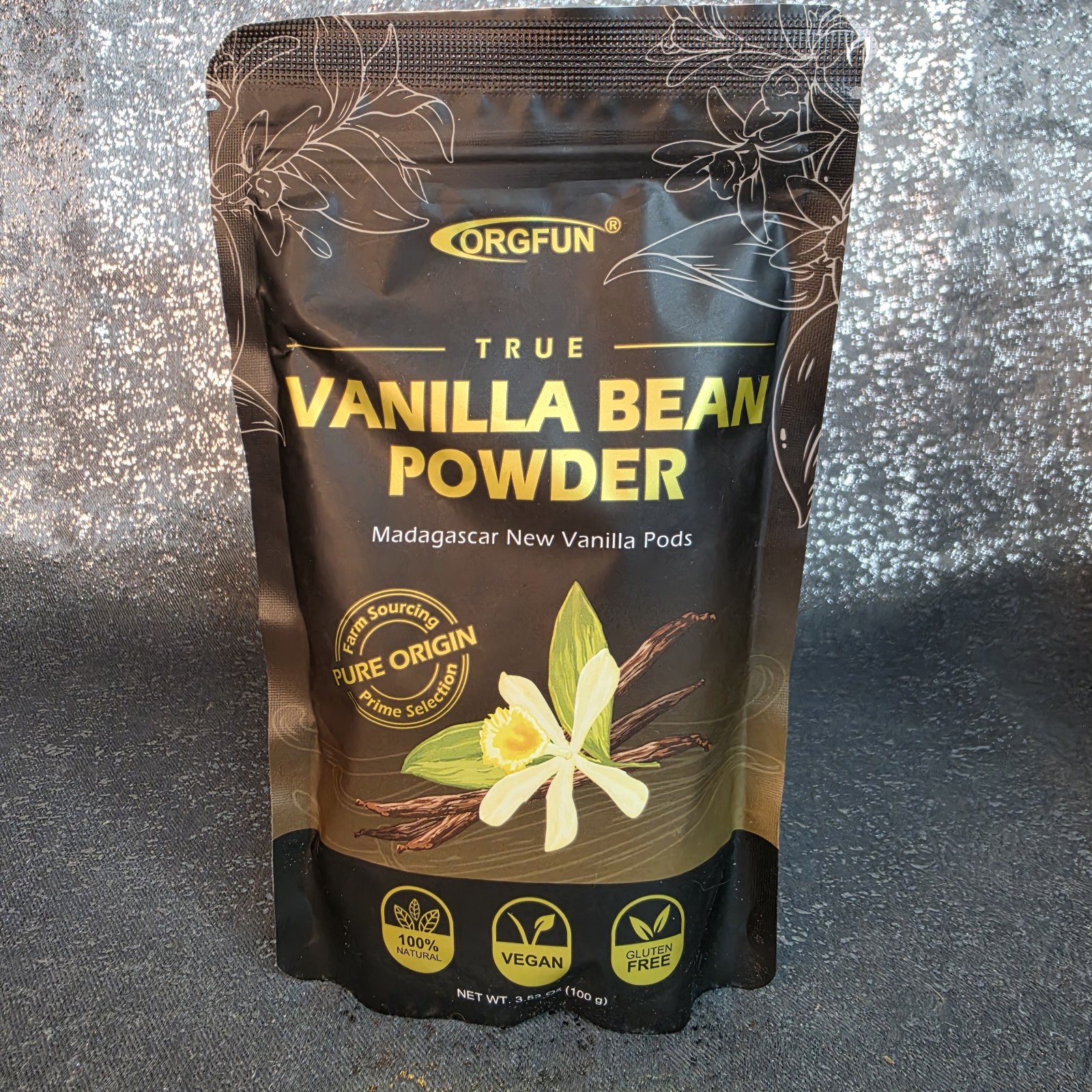 ORGFUN True Vanilla Bean Powder Madagascar 100g Vegan Gluten Free Natural
